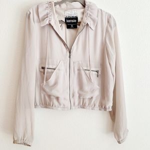 Kensie Light Gray Chiffon Motorcycle Jacket Size L